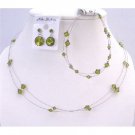 BRD961 Olivine Jewelry Green Olivine Swarovski Crystals Double Stranded Necklace Set w/Bracelet