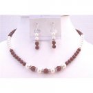 BRD912 Cognac Color Dress Bordeaux Wine & White Pearls Affordable Jewelry Set