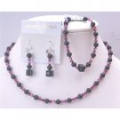 BRD951 Swarovski Mystic Pearls With AB Coated Fuschia Crystals Complete Set Affordable