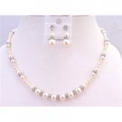 BRD937 Swarovski Ivory Pearls w/Sparkling Diamond Spacer Called Silver Rondells Jewelry Set