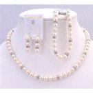 BRD935 Swarovski Pearls Jewelry Ivory Pearls Diamond With Bracelet Complete Set Diamond