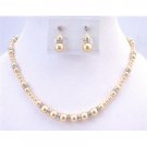 BRD938 Fine Jewlery Set Gold Pearls Light Gold Pearls w/Diamond Sparkling Rondells Spacer