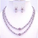 BRD940 Silver Spacer Accented Double Stranded Necklace 6mm Pearls Bridemaids Bridal Wedding Jewelry