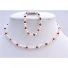 BRD966 Handmade Flower Girl Jewelry Swarovski Ivory Pearls w/Siam Red Crystals Wedding Jewelry