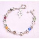 TB872 Austrian Crystals Ruby Jet Sapphire Topaz Peridot & Clear Crystals W/Cross Charm Bracelet