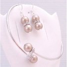 TB884 Champagne Pearls Wedding Color Dress Bridemaids Bracelet & Silver Earrings
