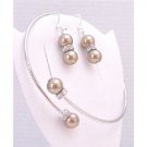 TB883 Swarovski Bronze Pearls Cuff Bracelet & Earrings w/Diamond Spacer Silver Rondells