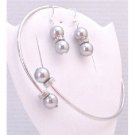 TB889 Grey Pearls Cuff Bracelet & Earrings Set w/Silver Rondells Spacer Sparkle Like Diamond