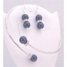 TB891 Cuff Bracelet Jewelry w/Sterling Silver Earrings Dark Blue Pearls w/Silver Rondells Spacer