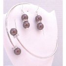 TB881 Swarovski Burgundy Pearls Silver Rondells Spacer Silver Cuff Bracelet & Earrings Set Jewelry