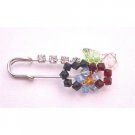 B377 Colorful Brooch Simulated Diamond Swarovski Jet Clear Siam Peridot Aquamarine Crystals Brooch
