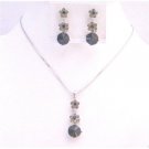 NS722 Bridal Necklace Set Jet Black Crystals Flower Necklace Set Jet Black Crystals Wedding Jewelry