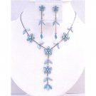 NS703  Gorgeous Blue Floral Necklace Set Blue Jewelry Set Beautiful Y Shaped Necklace Set