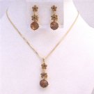 NS721 Gold Chain Necklace Set Light Dark Smoked Topaz Crystals Flower Wedding Jewelry Set