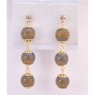 ERC584 Surgical Post Earrings Tiger Eye Bead 22K Gold Plated Hook & Chain Diamante Post Earrings