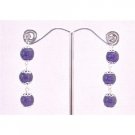 ERC588  Amethyst Stone Stone Bead Silver Flower Spacer Surgical Post Earrings