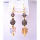 ERC593 Round Burgundy 6mm With 3mm Golden Beads 22k Gold Plated Earrings
