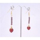 ERC592  Siam Red Crystals Heart Dangling Earrings 22k Gold Plated Earrings