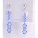 ERC602  Surgical Post Earrings Lite Sapphire Crystals With Silver Beads & Silver Rondells Spacer