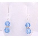 ERC594 Swarovski Aquarmine Crystals Round Crystals Silver Rondells Sterling Silver Hook Earrings
