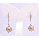 ERC583 Genuine Swarovski Bronze Pearls Earrings Dangling From Diamante Hook