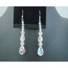 ERC551  Pear Teardrop AB Crystals Sterling Silver Earrings Round Swarovski Crystals Beads Earrings