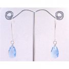 ERC577 Aquamarine Swarovski Crystals Polygan Pendant Silver Hoop Earrings