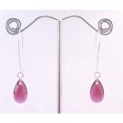 ERC576 Fuschia Swarovski Crystals Polygan Pendant Bead Silver Hoop Earrings