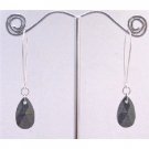 ERC574 Jet Swarovski Crystals Polygan Pendant Genuine Silver Hoop Earrings