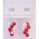 ERC558 Lite Siam Red & AB Crystals Grape Bunch Earrings Round Crystals Bead Bunch Earrings
