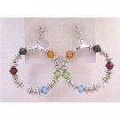 ERC567 Aquamarine & Clear Crystals & Jet Black Swarovski AB Jet and Jet Crystals Hoop Earrings