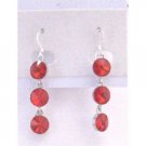 ERC556  Passionate Lite Bright Siam Red Crystals Faceted Round Beads Earrings Sterling Silver