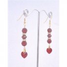 ERC552 Siam Red Crystals Earrings w/Heart Dangling Romantic Jewelry Golden Hook & Rondells