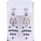 ERC565  Tahitian Pearls w/Clear Crystals Genuine Austrian Crystals Frame Chandelier Earrings
