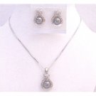 BRD975  Fabulous Graceful Necklace Set In Dark Grey Pearls Diamate Pendant & Earrings Set