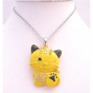 HH238  Yellow Enamel Painted Pendant Yellow Cat Pendant Embedded w/Diamante