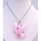 HH244 Pink Cute Cat Pendant Embedded With Crystals & 1 Eye Closed Blinking At You