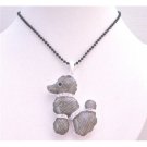 HH231 Black Poodle Pendant w/Crystals On Neck Legs & 27 Inches Black Beaded Long Necklace