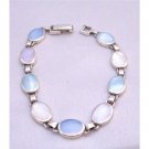 BR100 Inlaid Mother Pearls Blue Opal Pale Pink Genuine Sterling Silver 92.5 Bracelet