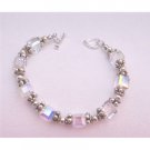 TB256  Genuine Swarovski AB Crystals Bracelets w/ Bali Silver Bead & Heart Toggle Clasp