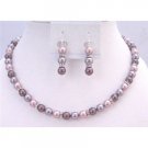 BRD947 TriColor Swarovski Pearls Necklace Set w/Diamond Spacer Rondells Handcrafted Jewelry Set