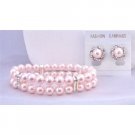 TB846 Rosaline Bridal Bridemaids Jewelry Double Stranded Pink Pearls Bracelet w/Matching Earrings