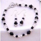 TB814 Swarovski Jet & Clear Crystals Bali Silver Spacer Sterling Earrings & Bracelet