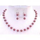 NS681  Red Pearls Necklace Set Silver Plated Chain Bridal Wedding Affordable Jewelry Set