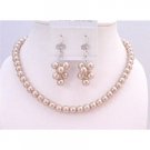 NS624 Bridal Bridemaides Champagne Pearls Necklace Set W/ Bunch Of Grape Earrings