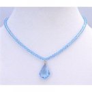 BRD881  Aquamarine Swarovski Briollette Pendant Aquamarine Crystal Necklace