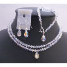 BRD755 Double Stranded AB Crystals Jewelry Set w/Top Drilled Teardrop AB Crystals Necklace Set