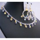 BRD753  Bridal Gold AB Crystals Teardrop Jewelry Set Exclusive Bridal Jewelry Set