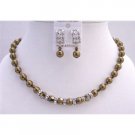 BRD724  Expresso Pearls Dorado Crystals Genuine Swarovski Pearls & Crystals Necklace Set
