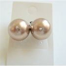 UER014 Stud Earrings Genuine Swarovski Bronze Pearls Stud Earrings w/ CZ In Middle